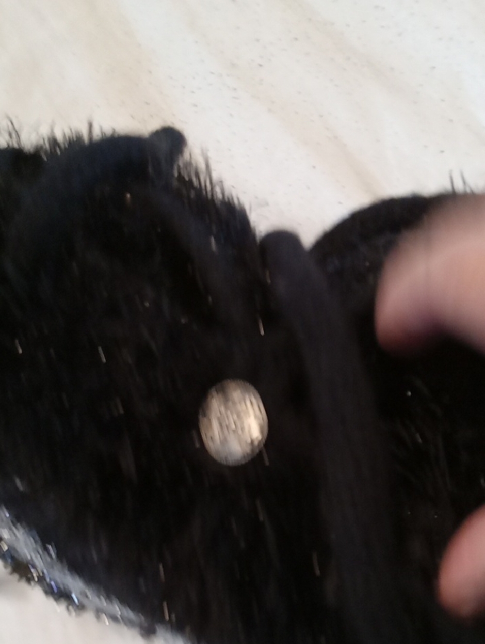 Black Faux-Fur Shoulder Bag with Silver Trim. Fun and Fabulous - Picture 3 of 8